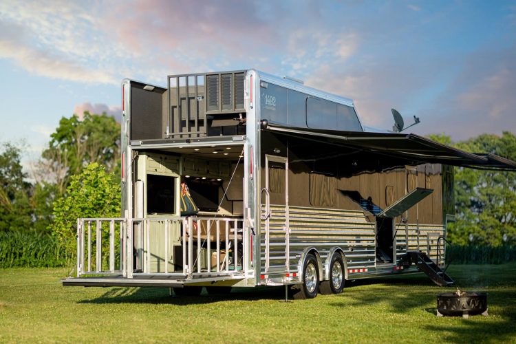 1492 Coachworks Toy Hauler Exterior with Fold-down Patio