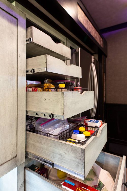 1492 Coachworks Toy Hauler Pantry with Full Extension Drawers