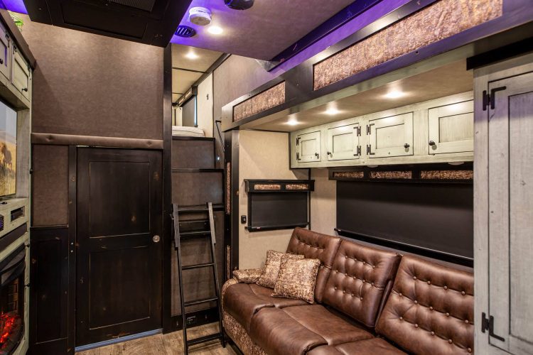 1492 Coachworks Toy Hauler Living Area with Access to Loft Bedroom