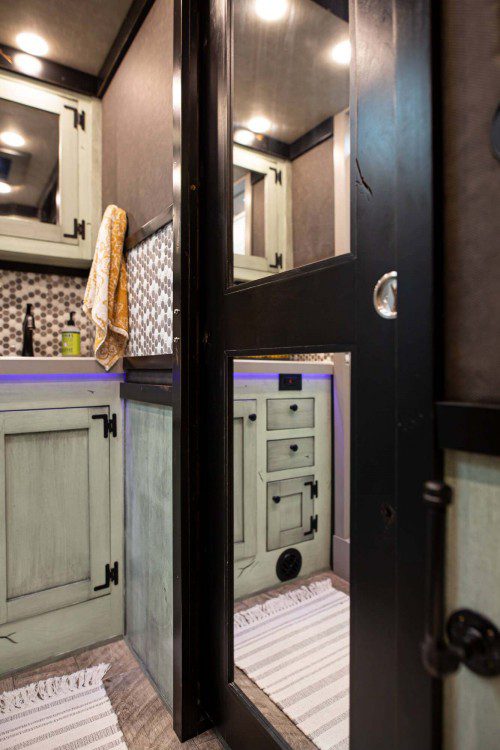 1492 Coachworks Toy Hauler Full Length Mirror Sliding Bathroom Door